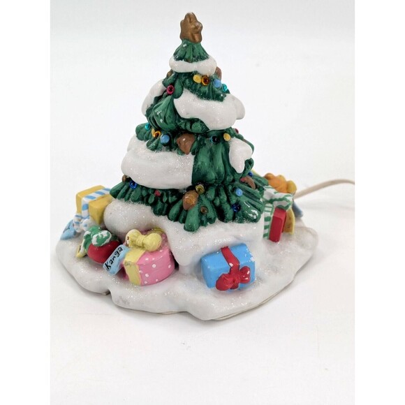 Disney Winnie the Pooh Porcelain Lighted Snowy Christmas Tree Vintage Works - Picture 2 of 13